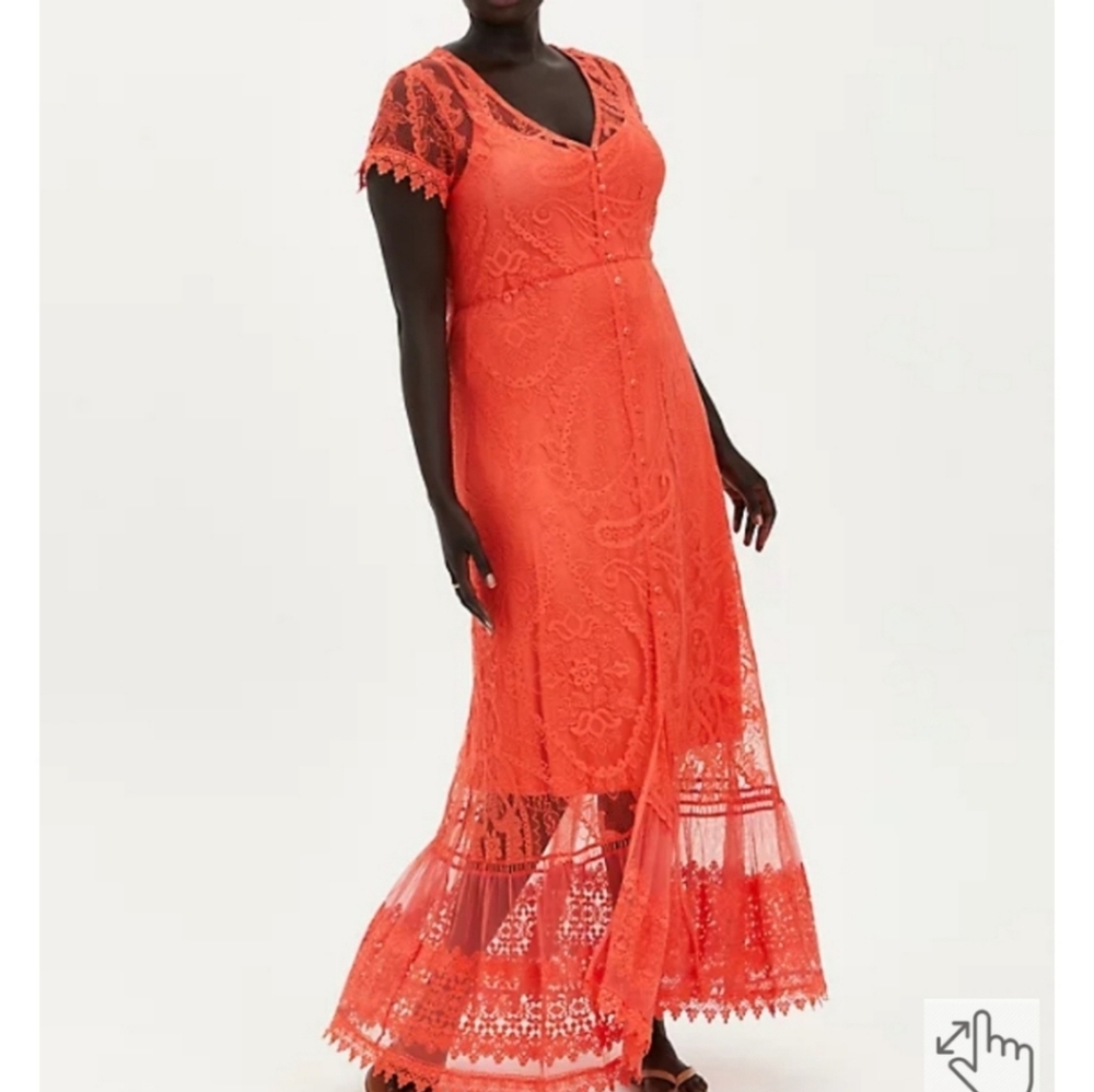 NWT Coral Lace Button-front Maxi Skater Dress